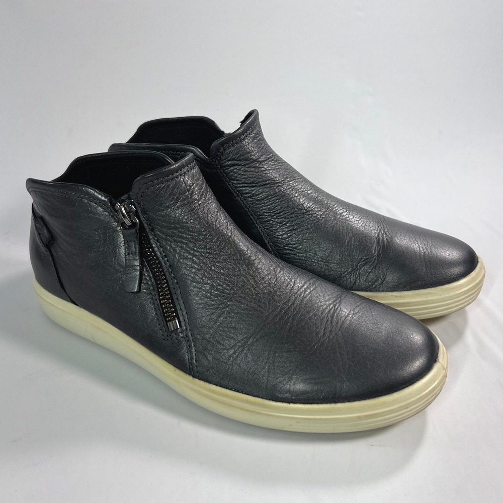 ECCO Soft 7 Tred Women's Bootie Sneakers 40 US 9 Black Leather Side Zip Shoes